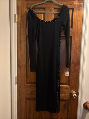 Free people black stud midi dress size xs new with tags